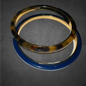Pair of J. Crew Bangles Gold Tone Navy Blue and Tortoise Shell